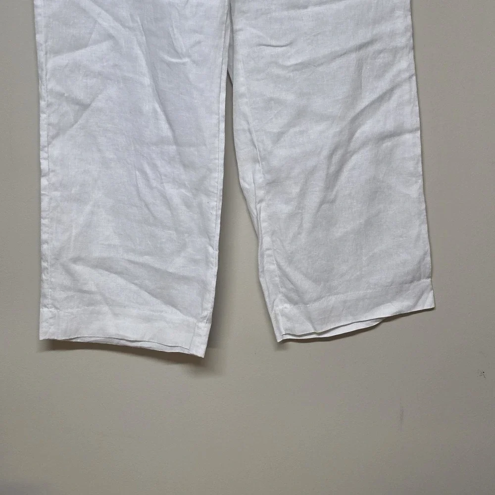 COS White‎ Linen Pants Womens US 14 Elastic Waist Wide Leg Summer Casual Beach